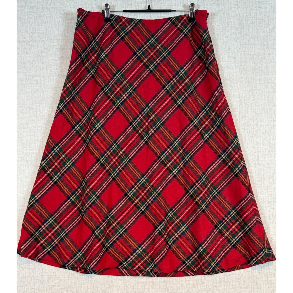 Appleseeds Womens Red Tartan Plaid‎ Wool Blend A-Line Midi Skirt Size 16 Holiday
